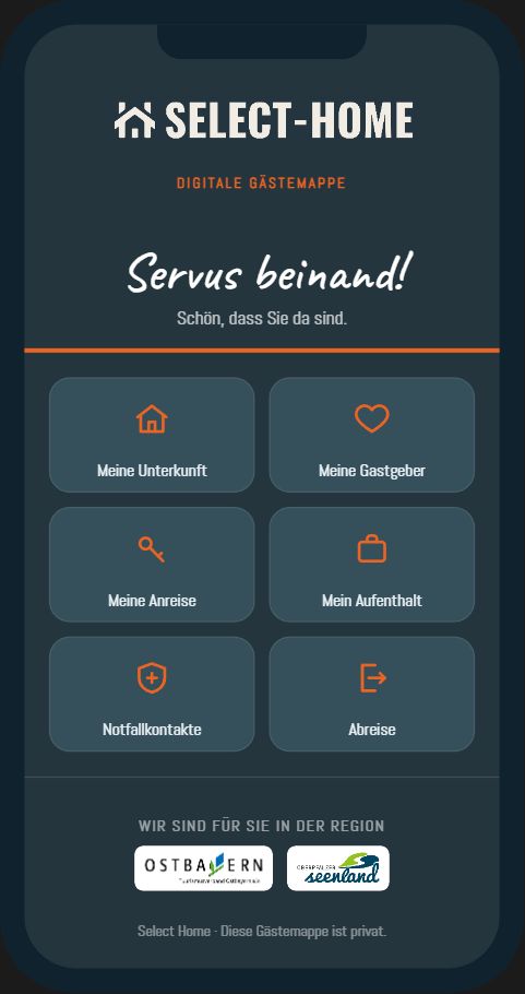 Gäste-App von Select Home – digitale Gästemappe mit Anreise, Unterkunft und Umgebung, entwickelt mit KI-Unterstützung